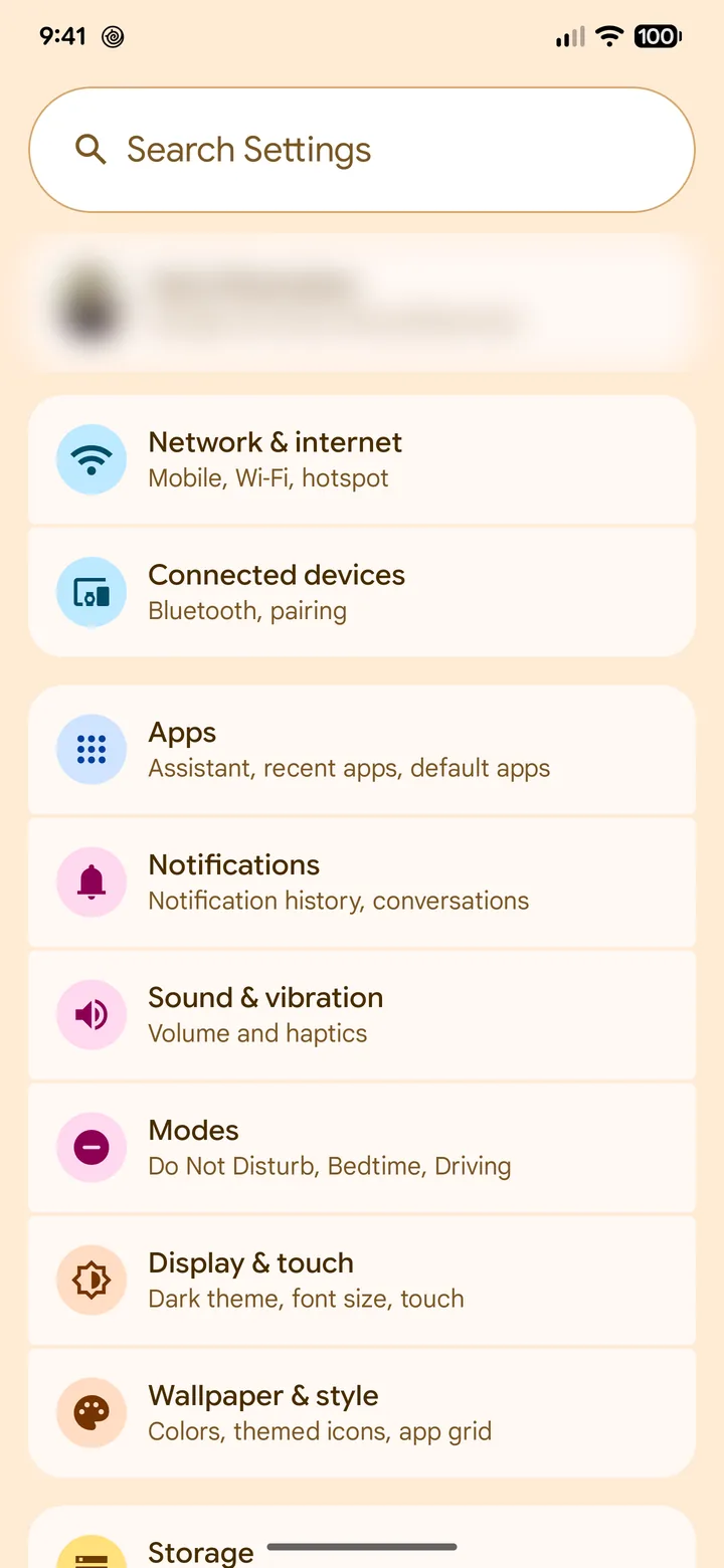 Pixel Settings list with Network & internet