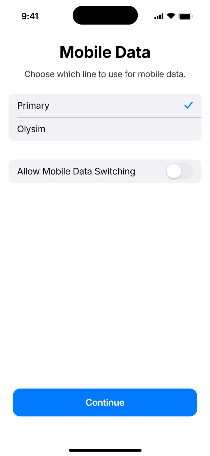 Illustration of iPhone Mobile Data choice with Primary selected
