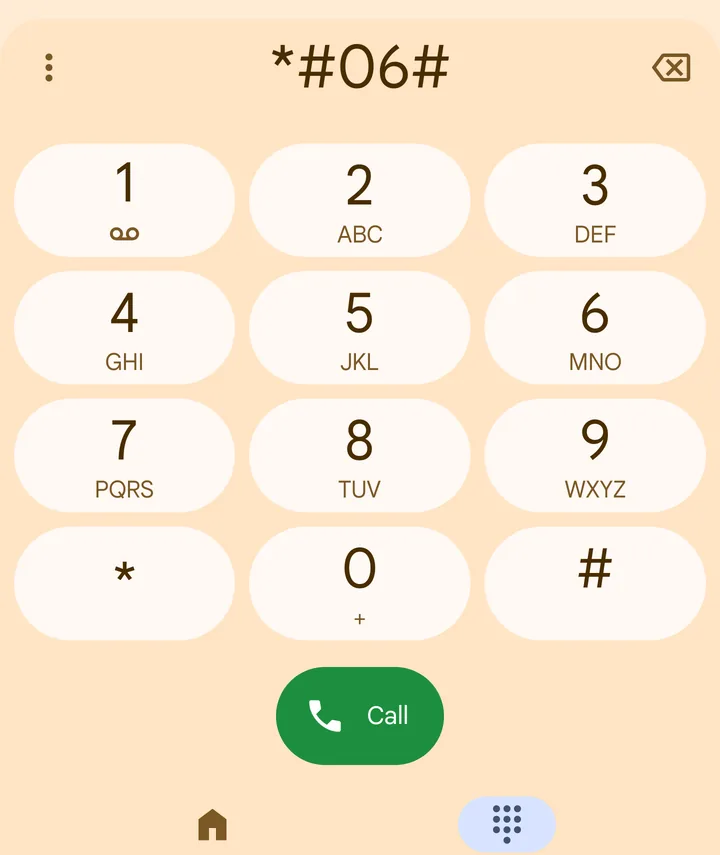 Pixel keypad with *#06# typed