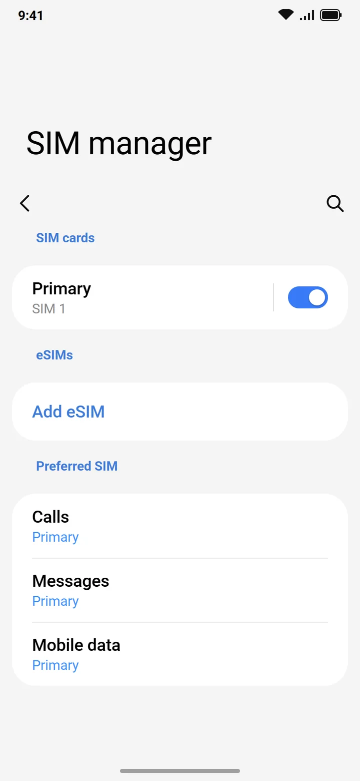 Illustration of Samsung SIM manager with Add eSIM
