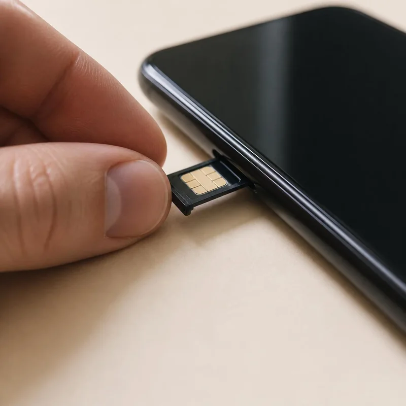 Hand sliding the SIM tray back into the phone